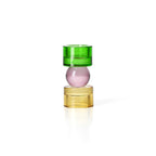 Bougeoir en verre recyclé à sphère rose et socle vert 12 cm, vue 3