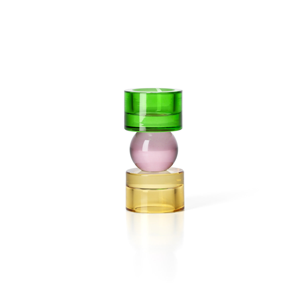 Bougeoir en verre recyclé à sphère rose et socle vert 12 cm, vue 3