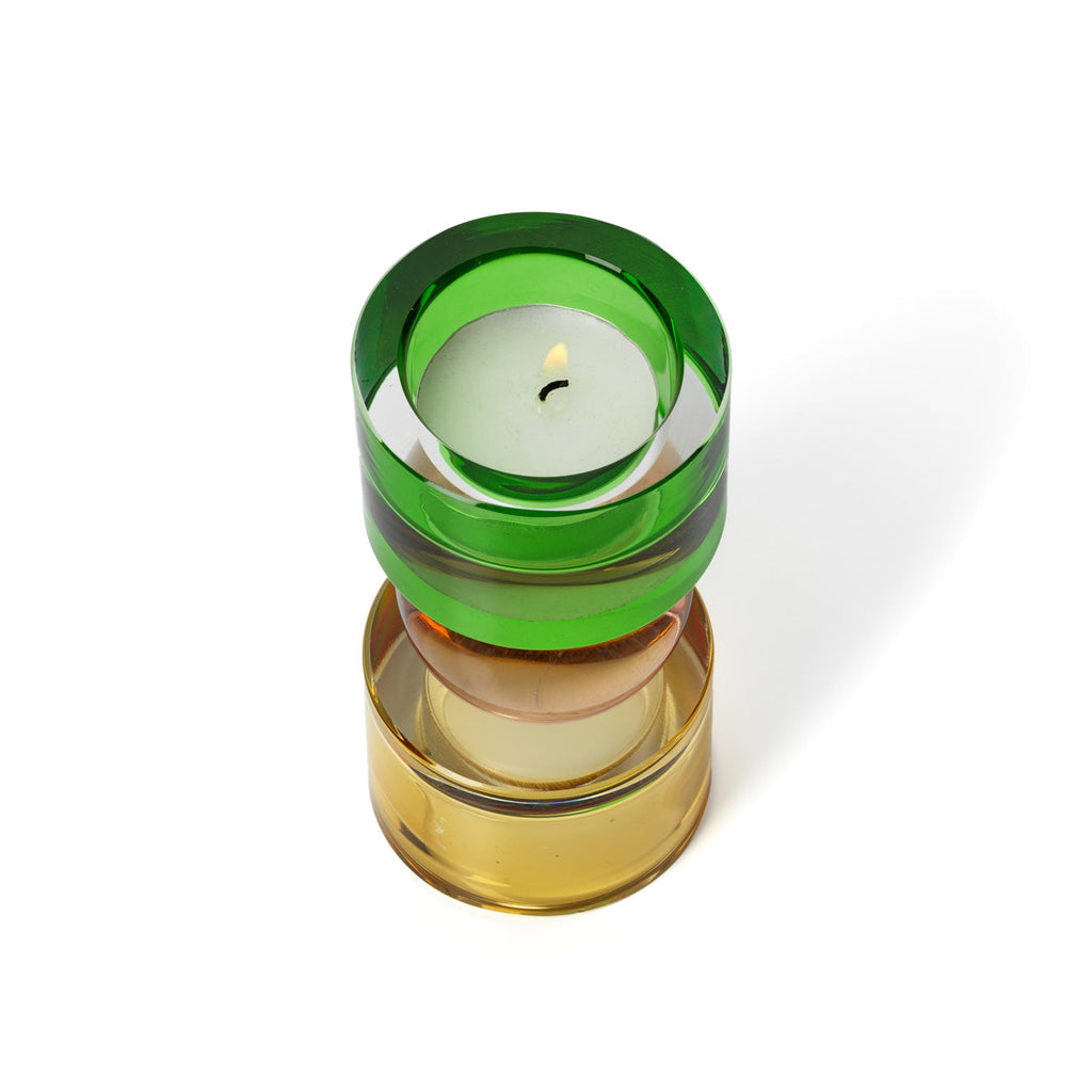 Bougeoir en verre recyclé à sphère rose et socle vert 12 cm, vue 4