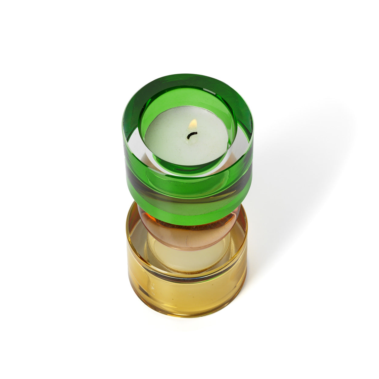 Bougeoir en verre recyclé à sphère rose et socle vert 12 cm, vue 4