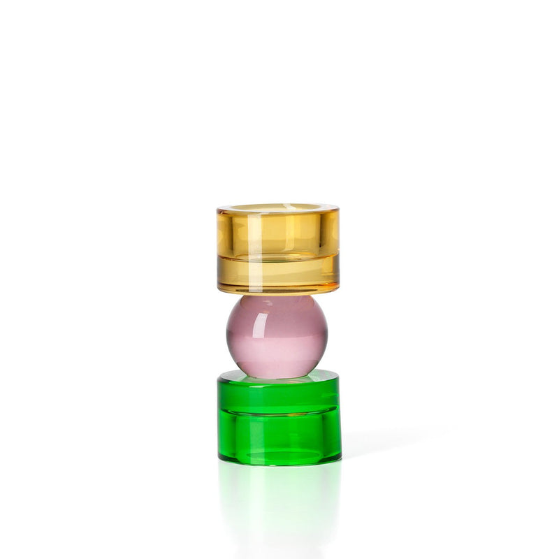Dimensions Bougeoir en verre recyclé à sphère rose et socle vert 12 cm