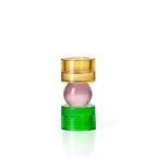 Bougeoir en verre recyclé à sphère rose et socle vert 12 cm