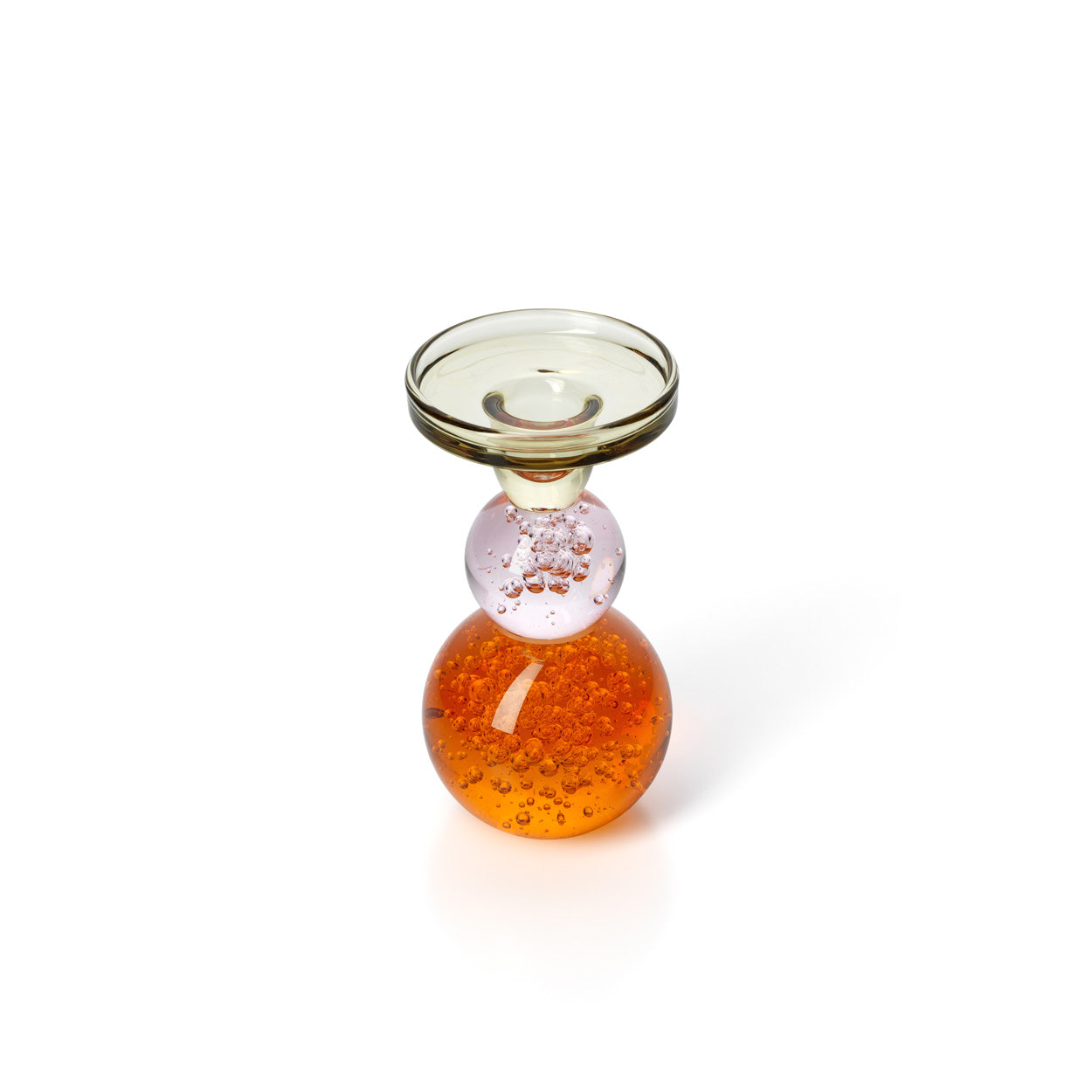 Bougeoir en verre recyclé à sphères bullées et collerette plate 16 cm en situation