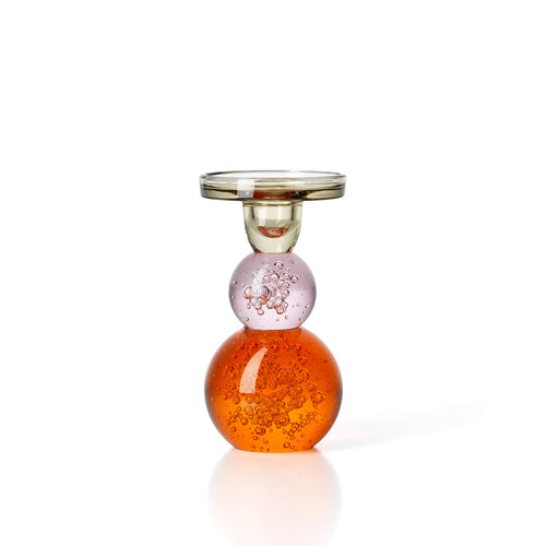 Bougeoir en verre recyclé à sphères bullées et collerette plate 16 cm