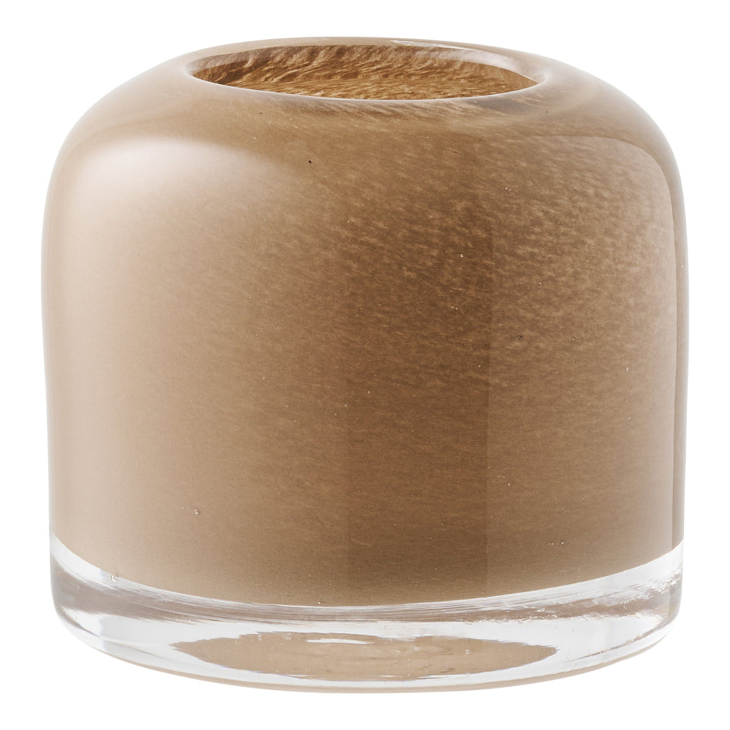 Bougeoir verre soufflé bouche brun taupe forme dôme Ø8 H7,5 cm vue de face