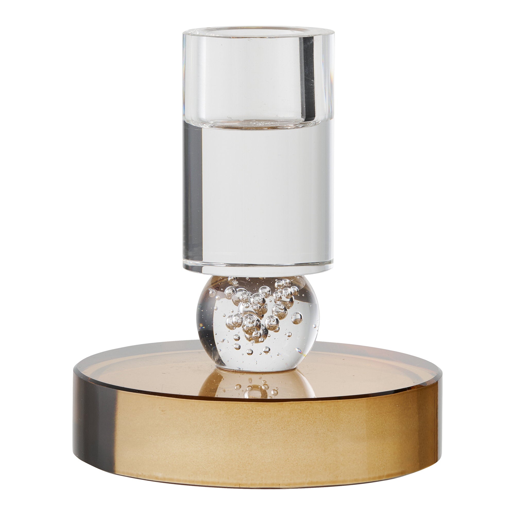 Bougeoir verre soufflé base dorée sphère bulles cristal vue de face Ø8,5 cm