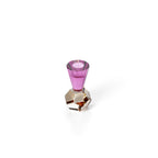 Bougeoir en verre taillé rose et ambre 10 cm en situation