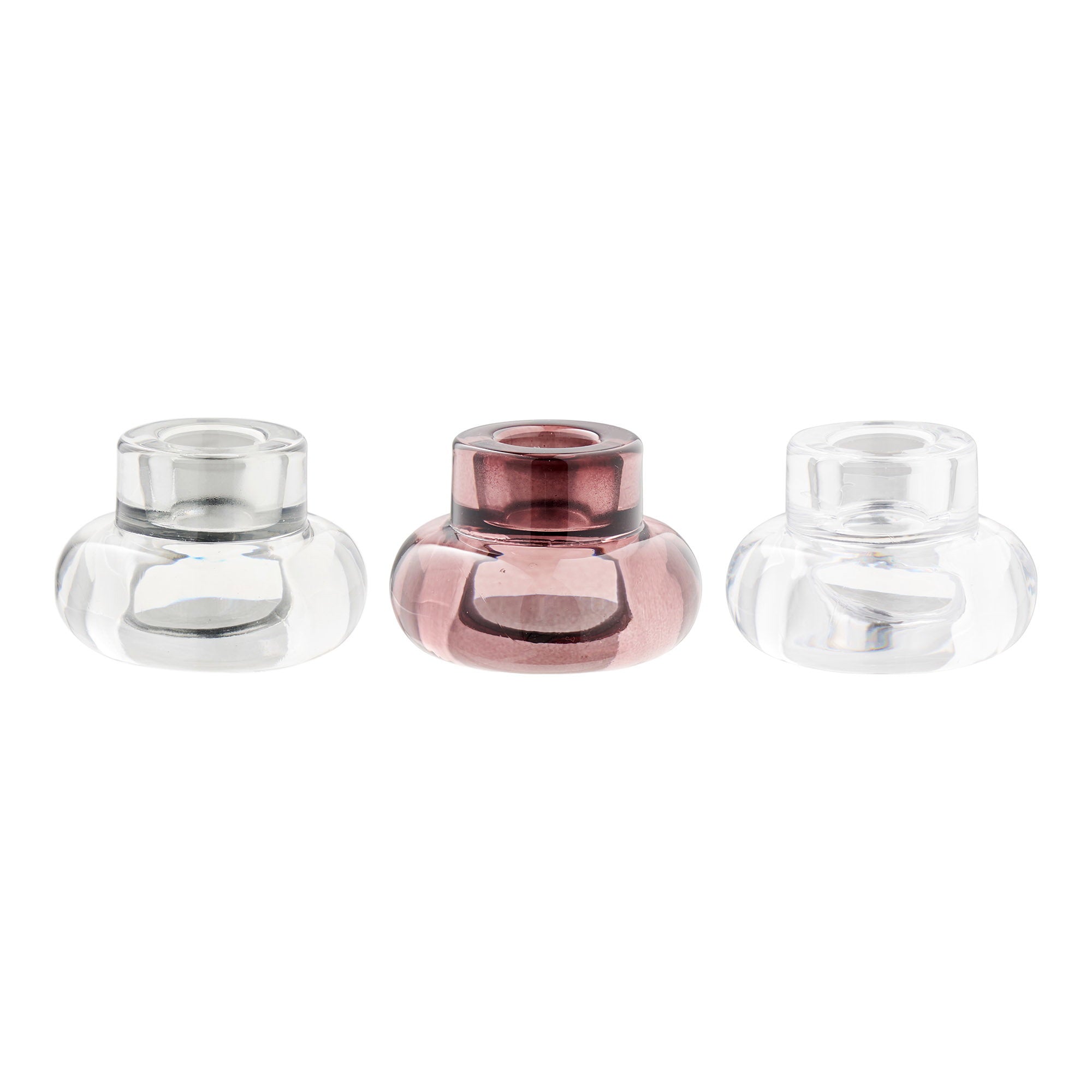 Bougeoir verre teinté lot de 3 vue de face