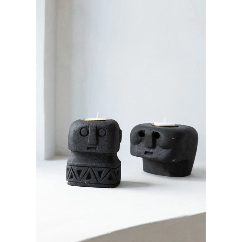 Dimensions Bougeoir visage en pierre noire à frise gravée 10 cm