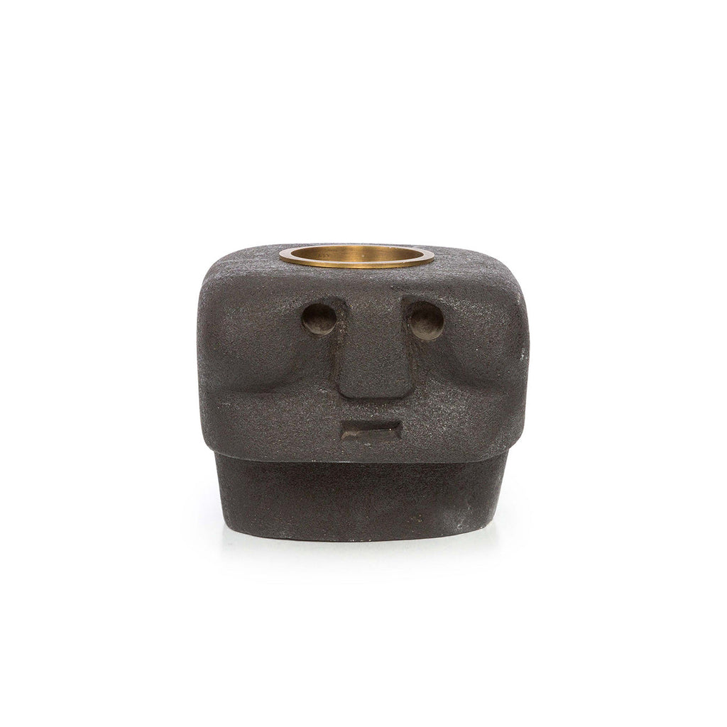 Bougeoir visage en pierre à traits lissés 9 cm