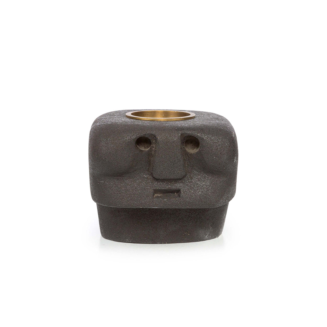 Bougeoir visage en pierre à traits lissés 9 cm