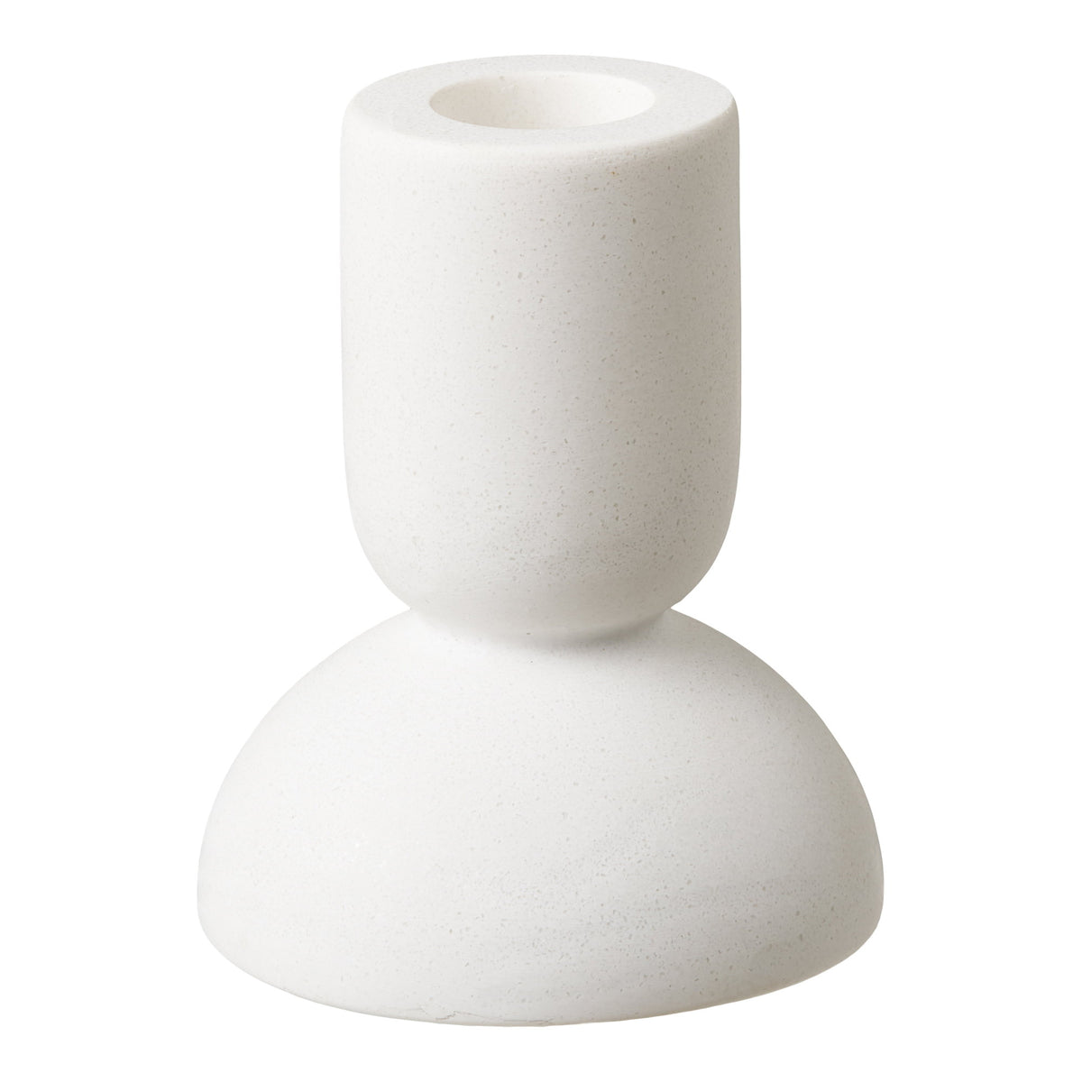 Petit bougeoir chandelle en calcaire blanc sur sa base en dôme vu de face