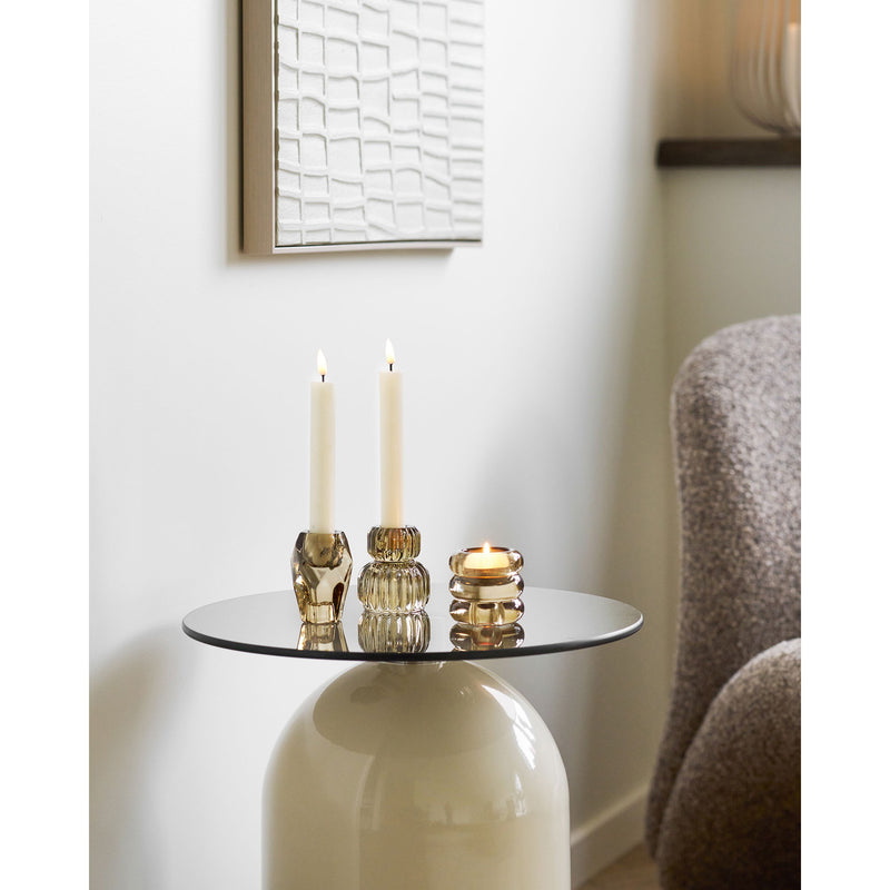 Dimensions Set of 3 Brown Smoked Glass Candle Holders – Sculptural Shapes – Ø5.5 to 7 cm