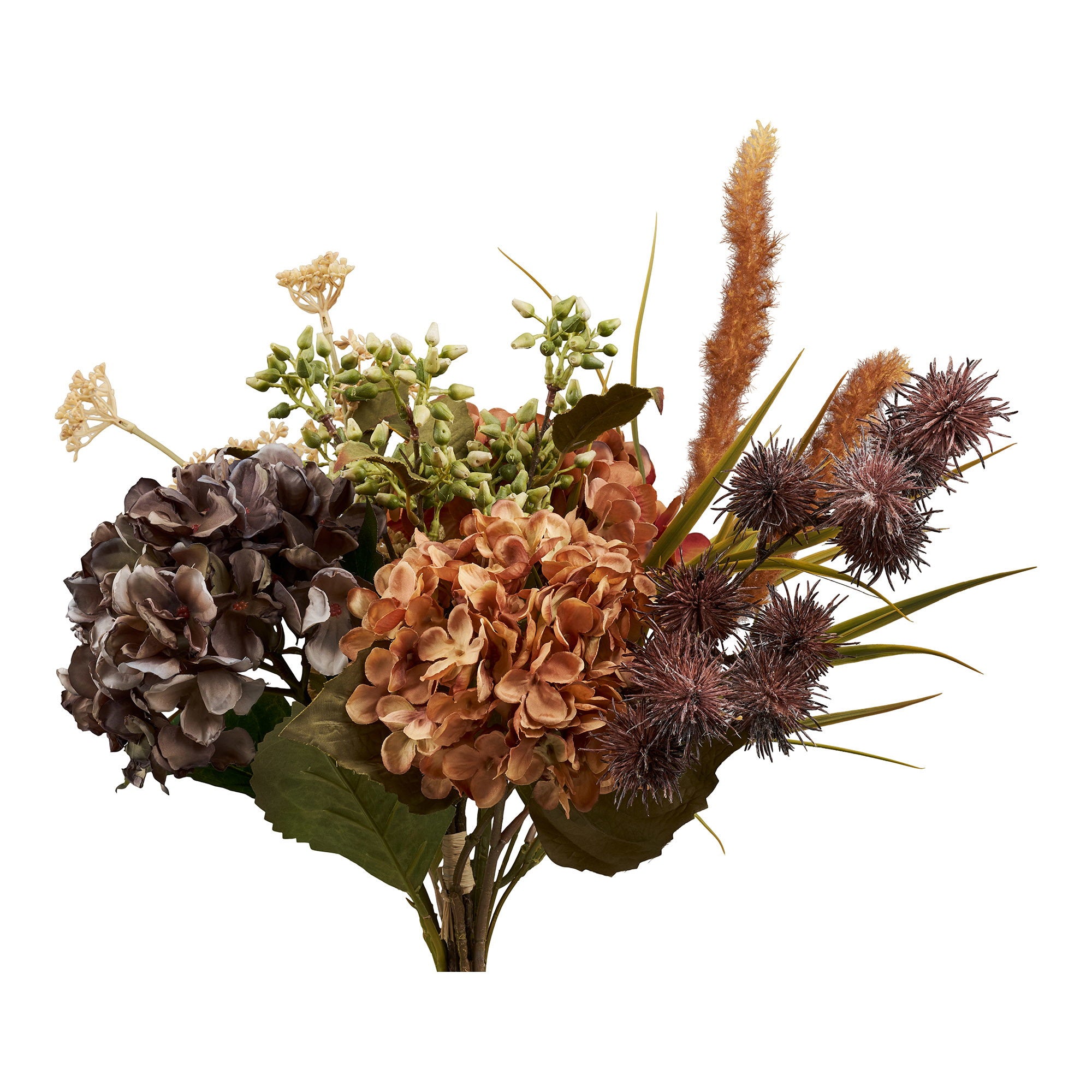 Bouquet artificiel Autumn hortensia et graminées vue de face