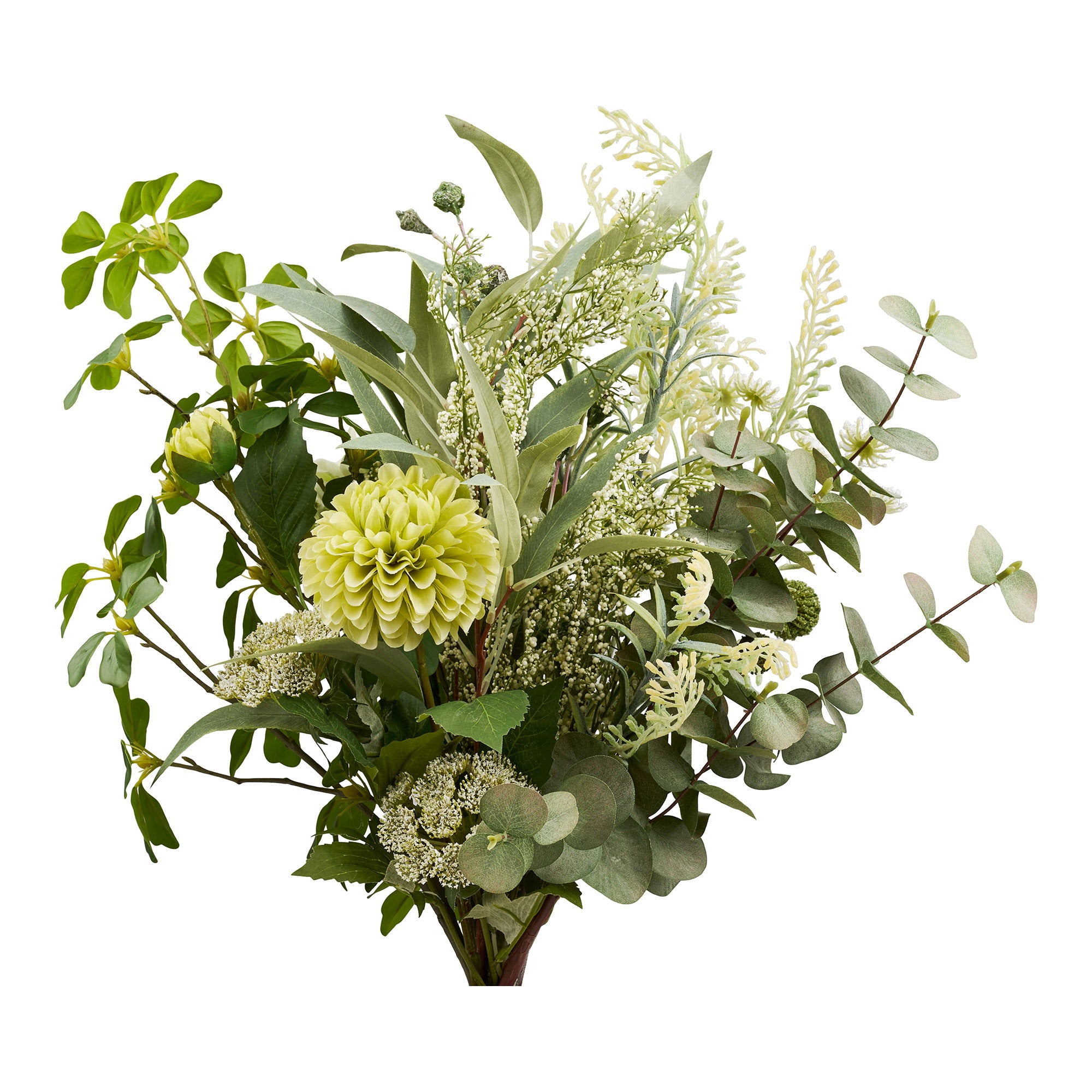 Bouquet artificiel Green Spirit eucalyptus et dahlias vue de face