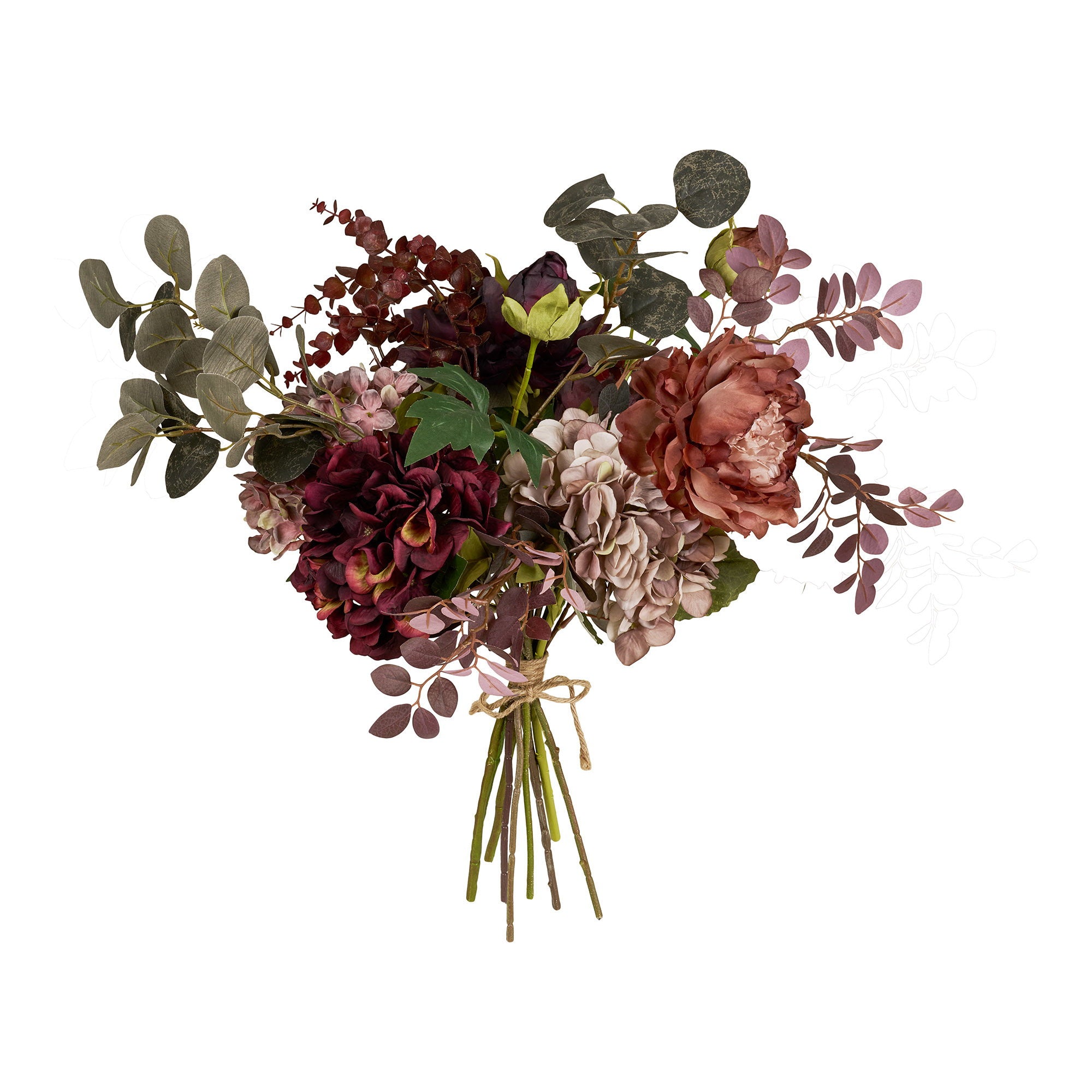 Bouquet artificiel Velvet Boom bordeaux et eucalyptus vue de détail