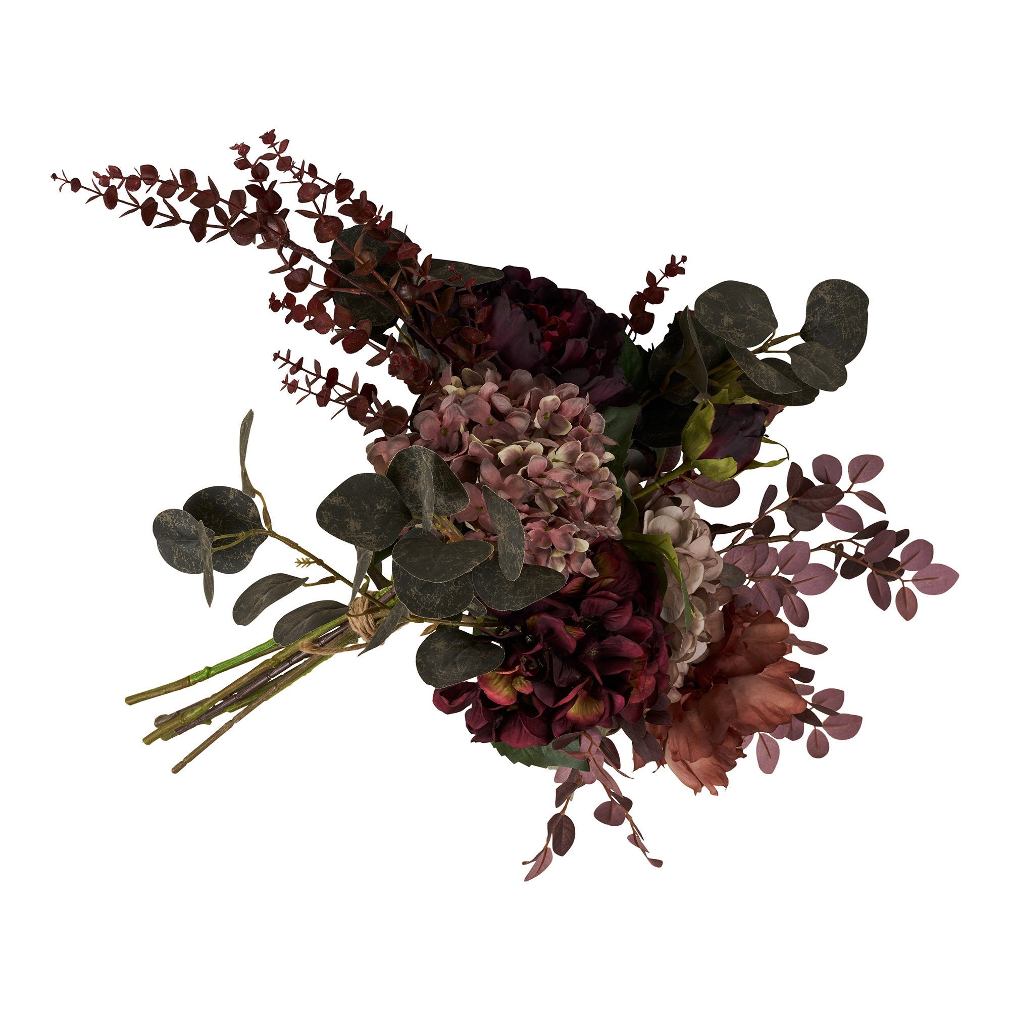 Bouquet artificiel Velvet Boom bordeaux et eucalyptus
