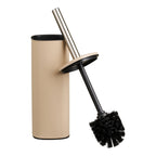 Brosse WC Lodi métal beige couvercle ouvert manche inox vue trois quarts