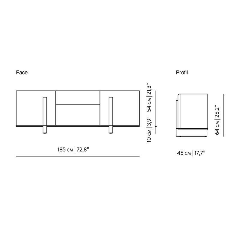 Dimensions Sideboard Brutalist aus Massivholz 185 cm