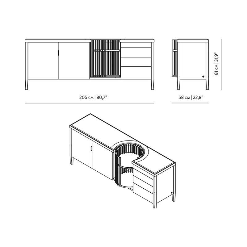 Dimensions Credenza Carousel marmo 205 cm
