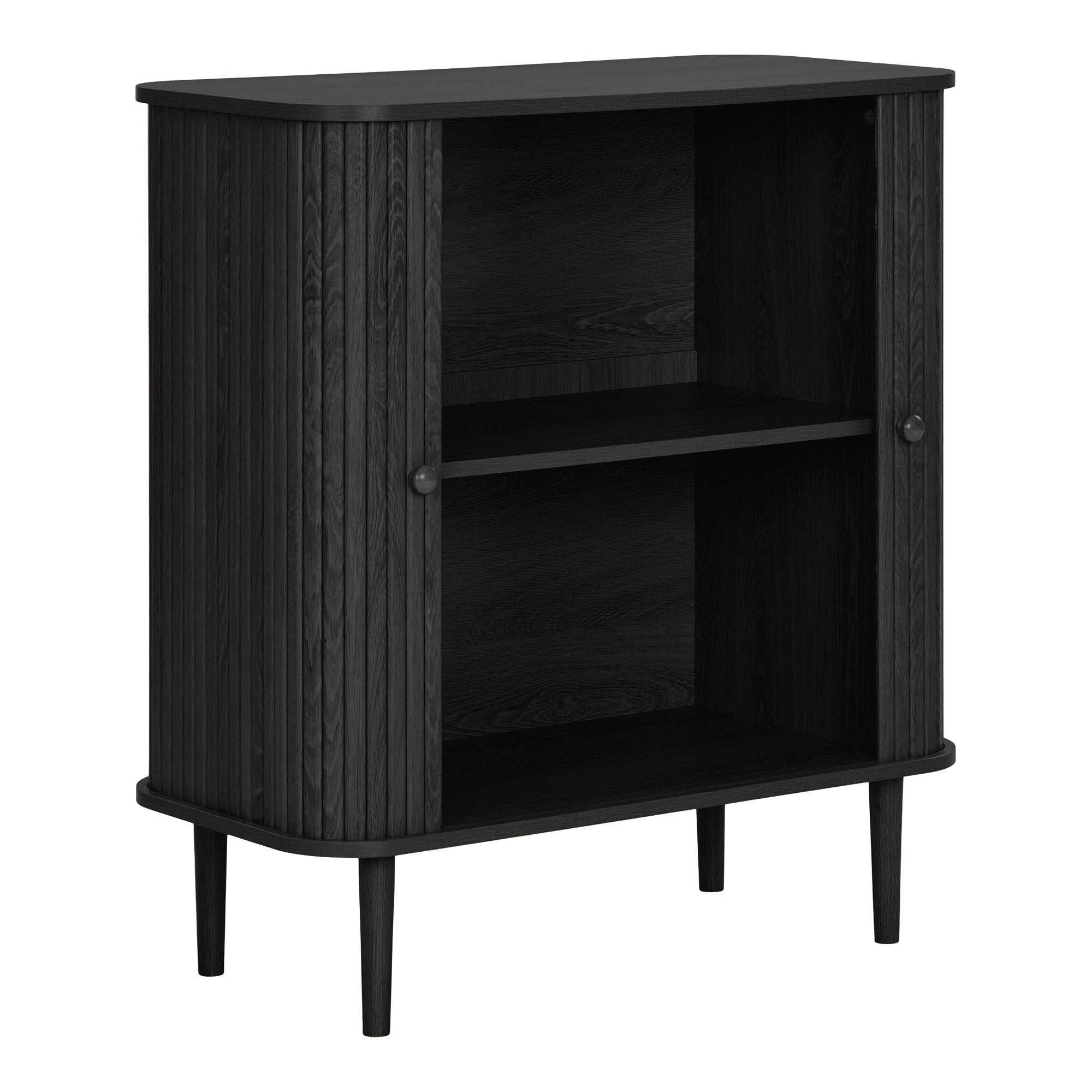 Buffet Nikko noir cannelé 2 portes 87 cm vue de détail