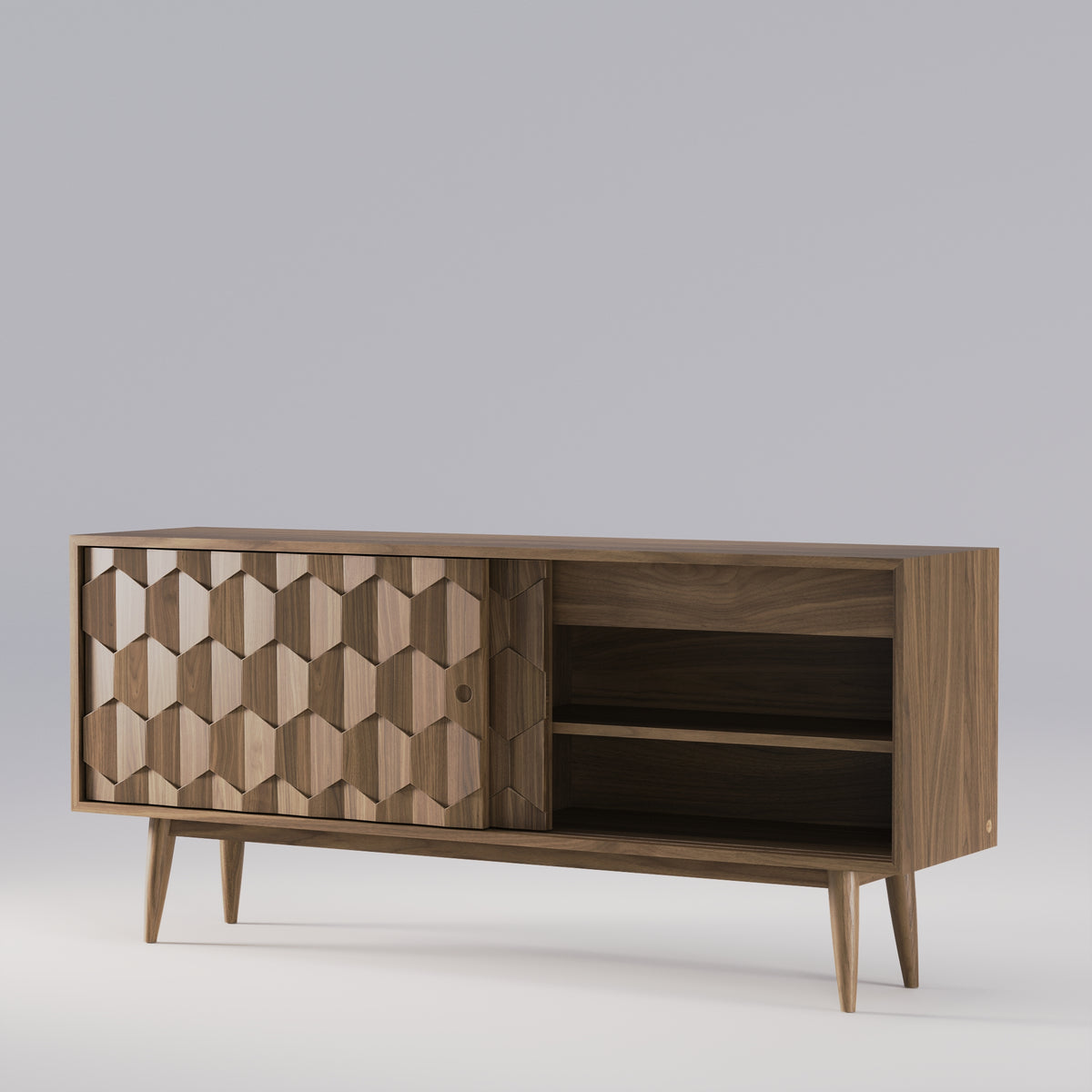 Buffet Scarpa en noyer avec une porte coulissée sur sa tablette