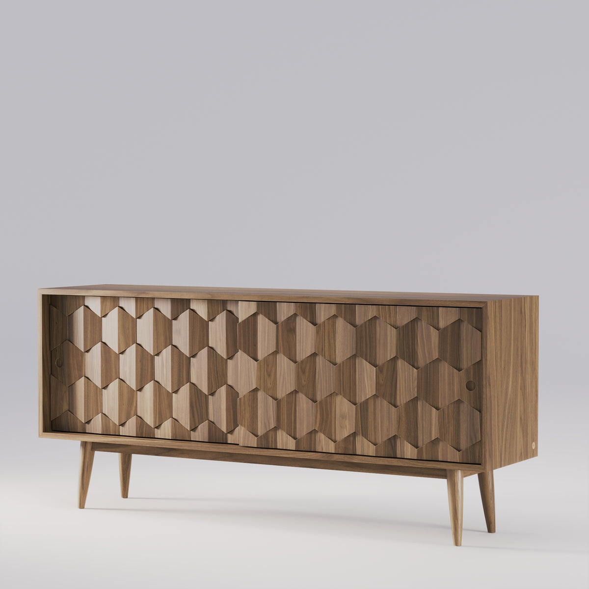 Buffet Scarpa en noyer vu de trois quarts