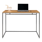 Bureau Vita chêne naturel cadre métal noir 100 cm vue de face avec ordinateur portable