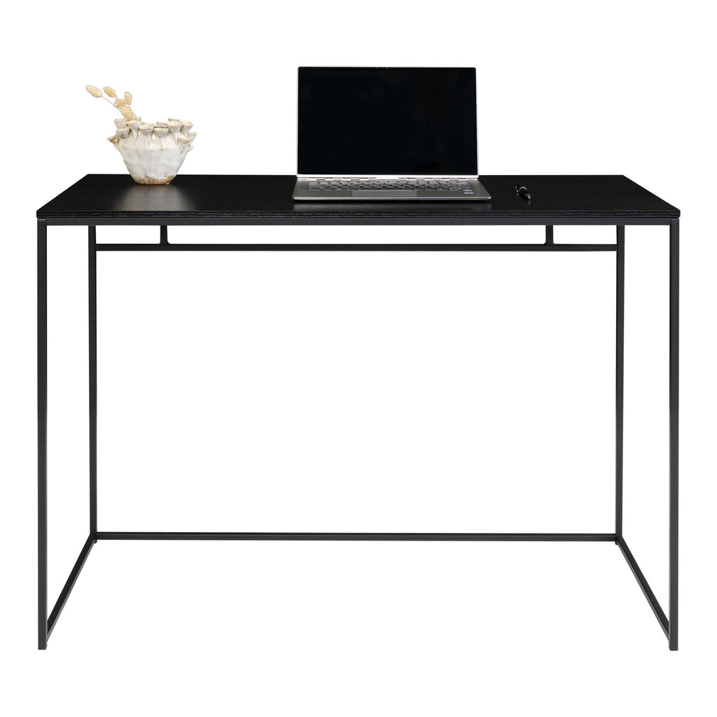 Bureau Vita tout noir 100 cm vue de face ordinateur portable décoration blanche