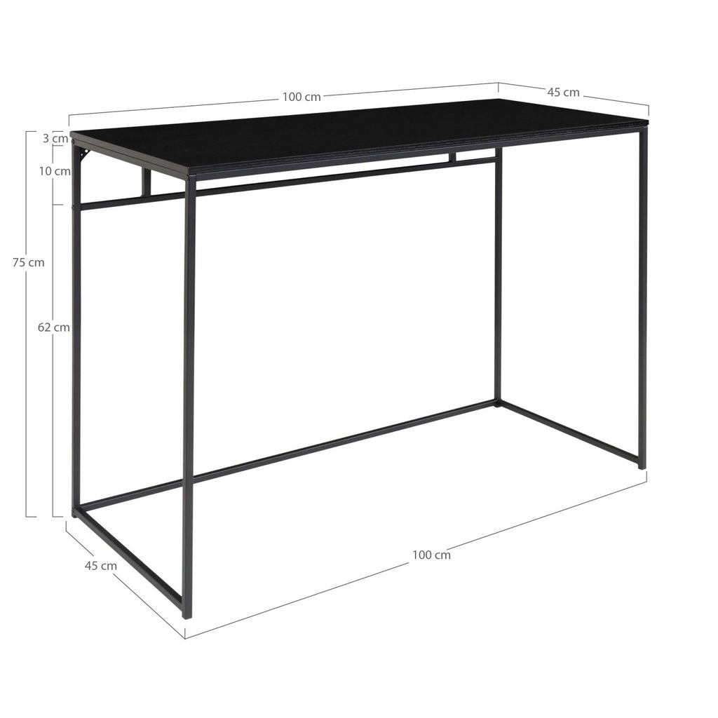 Schéma dimensions bureau Vita noir 100x45x75 cm épaisseur plateau 3 cm dégagement genoux 62 cm