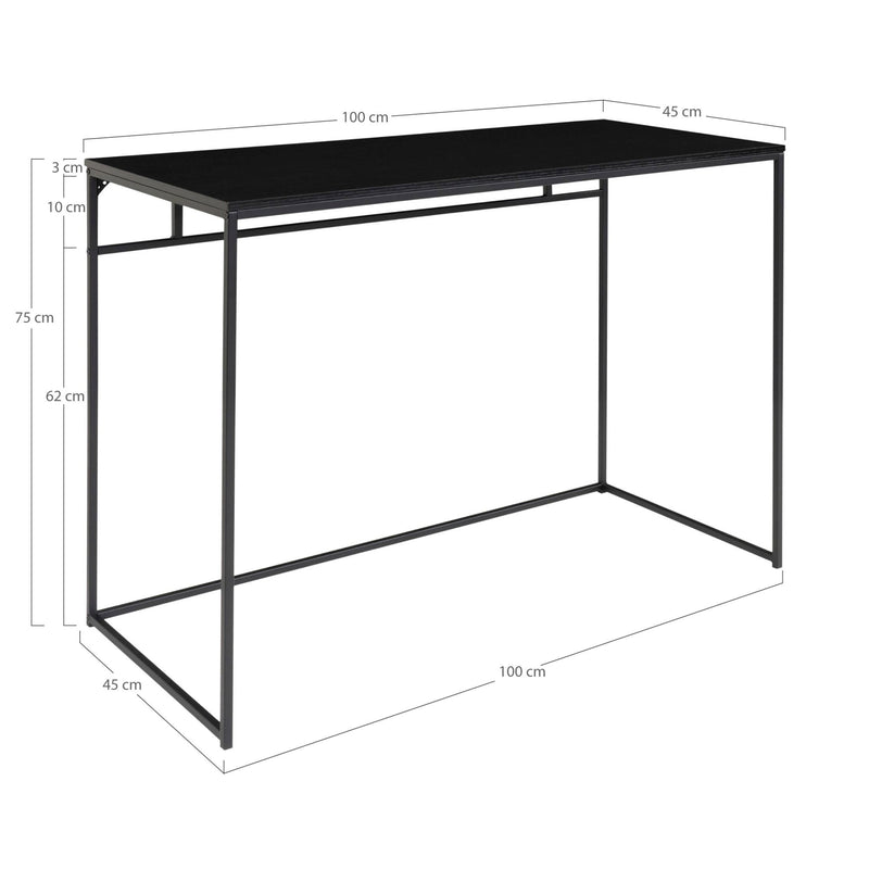 Dimensions Vita Desk – Black Top & Black Metal Frame – 100 x 45 cm