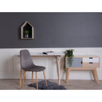 Bureau Vojens blanc bois naturel ambiance home office chaise velours gris style nordique