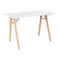 Bureau Vojens plateau blanc pieds bois naturel 120x60x75 cm vue trois quarts