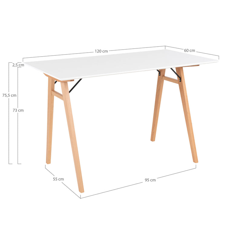 Dimensions Vojens Desk – White Top & Natural Wood Legs – 120 x 60 cm