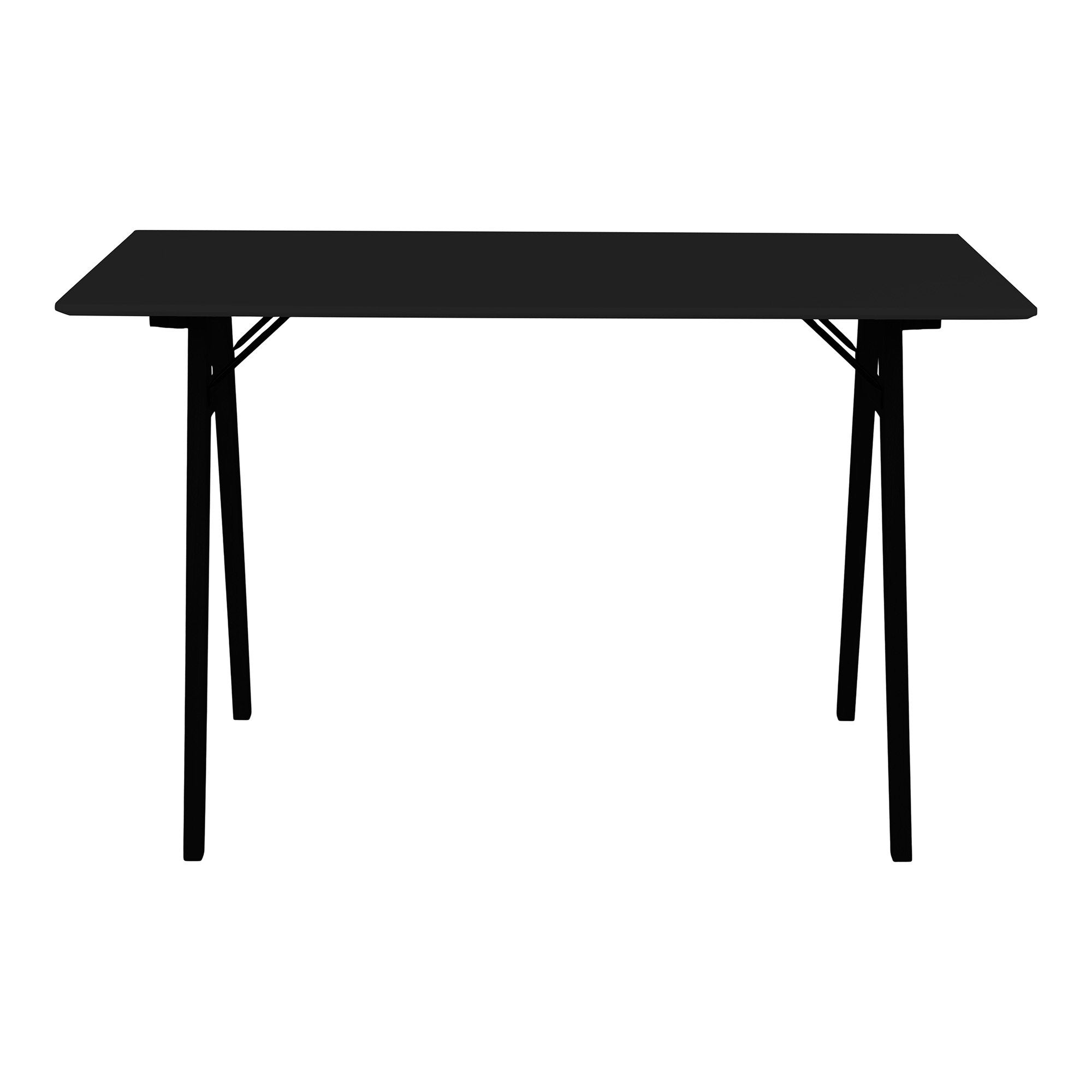 Bureau Vojens noir plateau MDF pieds bois caoutchouc inclinés vue de face épurée
