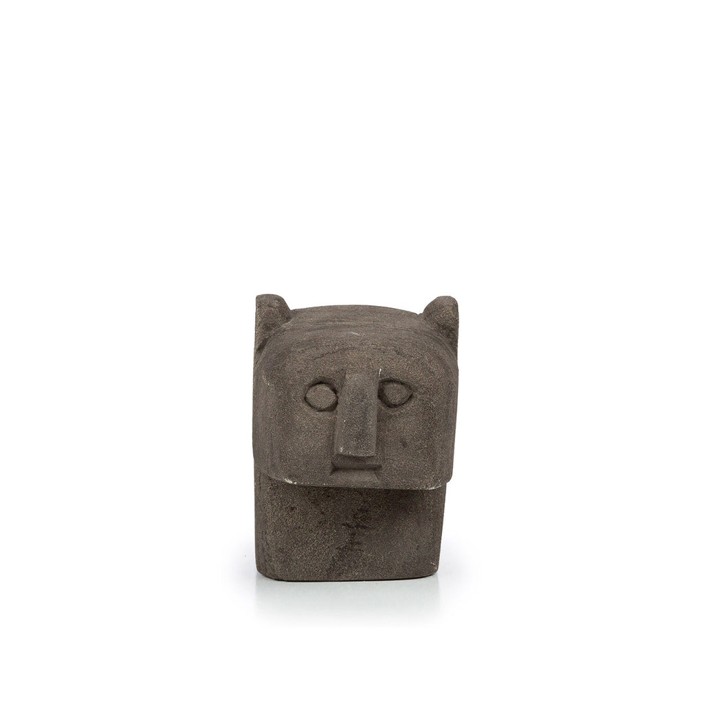 Buste Sumba à oreilles en grès gris 9 cm