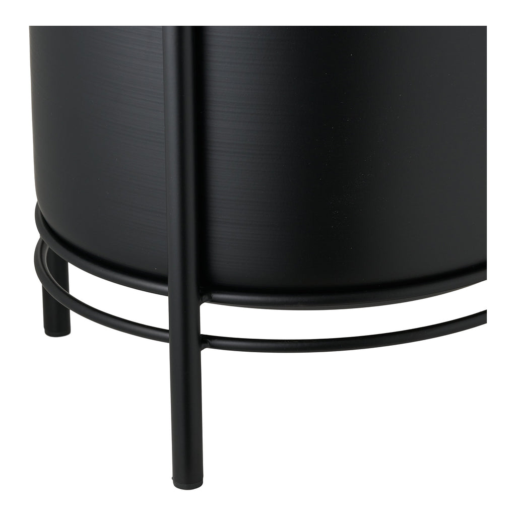 Cache-pots acier noir mat brossé sur pied vue arrière pied filaire