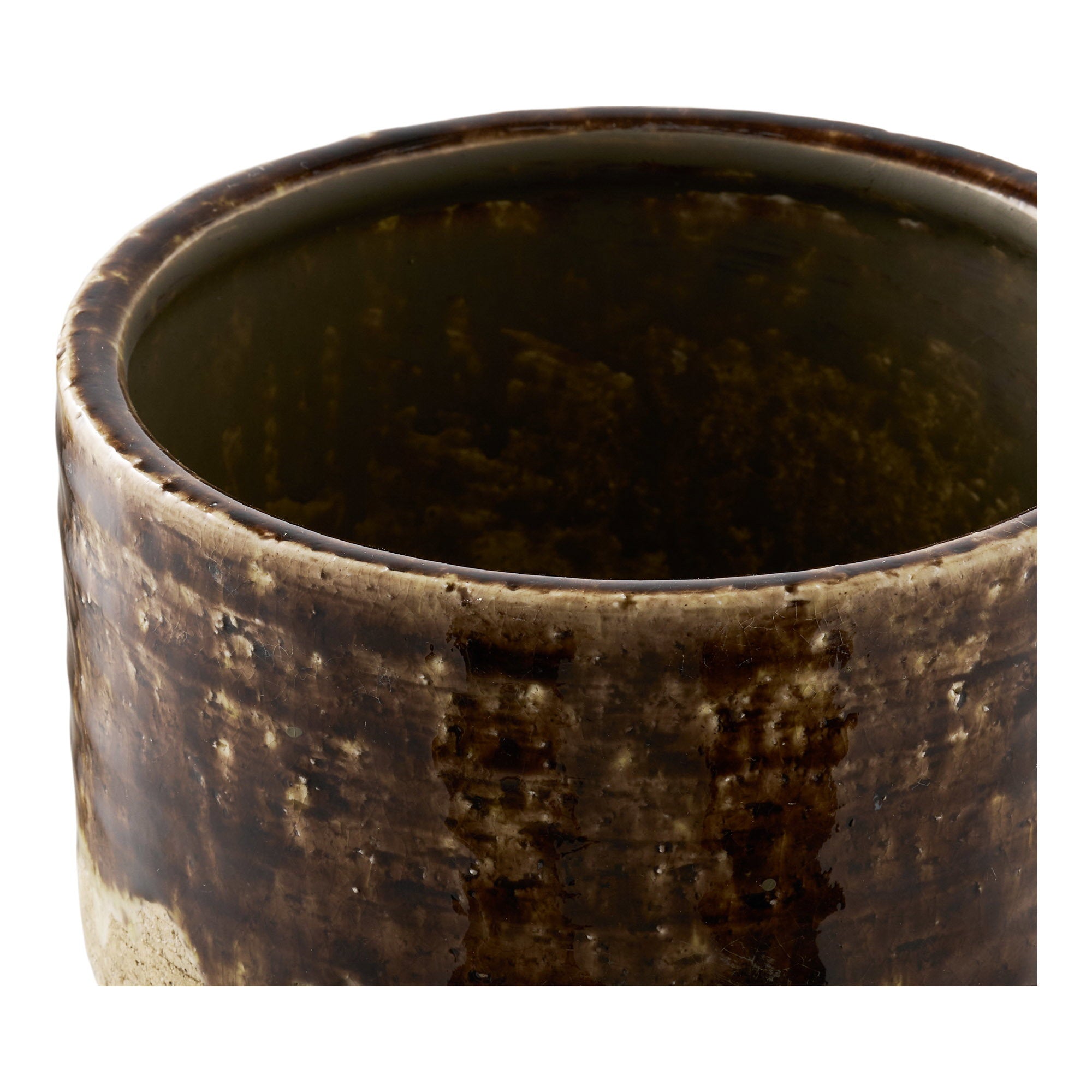 Cache pot céramique émaillée brun 16 cm vue de face