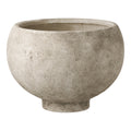 Cache-pot céramique grès gris sable effet pierre bombé vue de face fond blanc