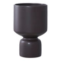 Cache-pot céramique noir mat corps cylindrique socle dôme vue de face Ø15 H23,5 cm