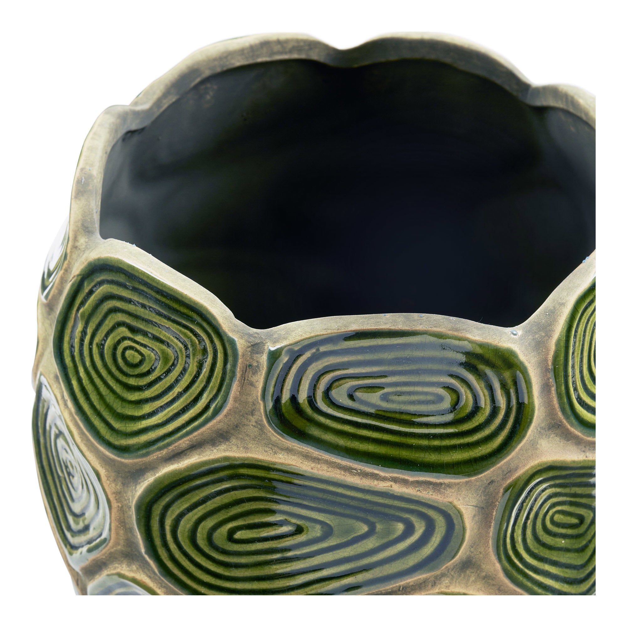 Cache pot céramique relief vert forêt 18 cm vue de face