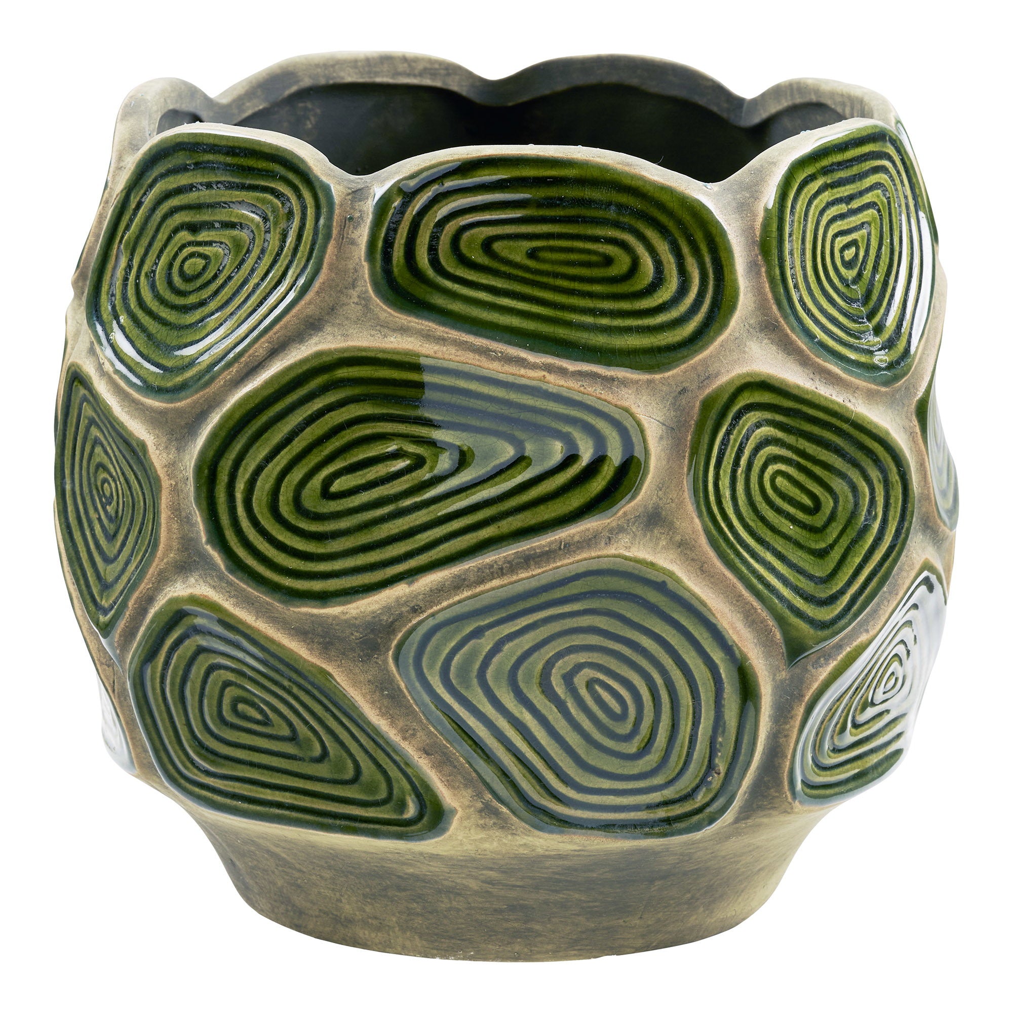 Cache pot céramique relief vert forêt 18 cm