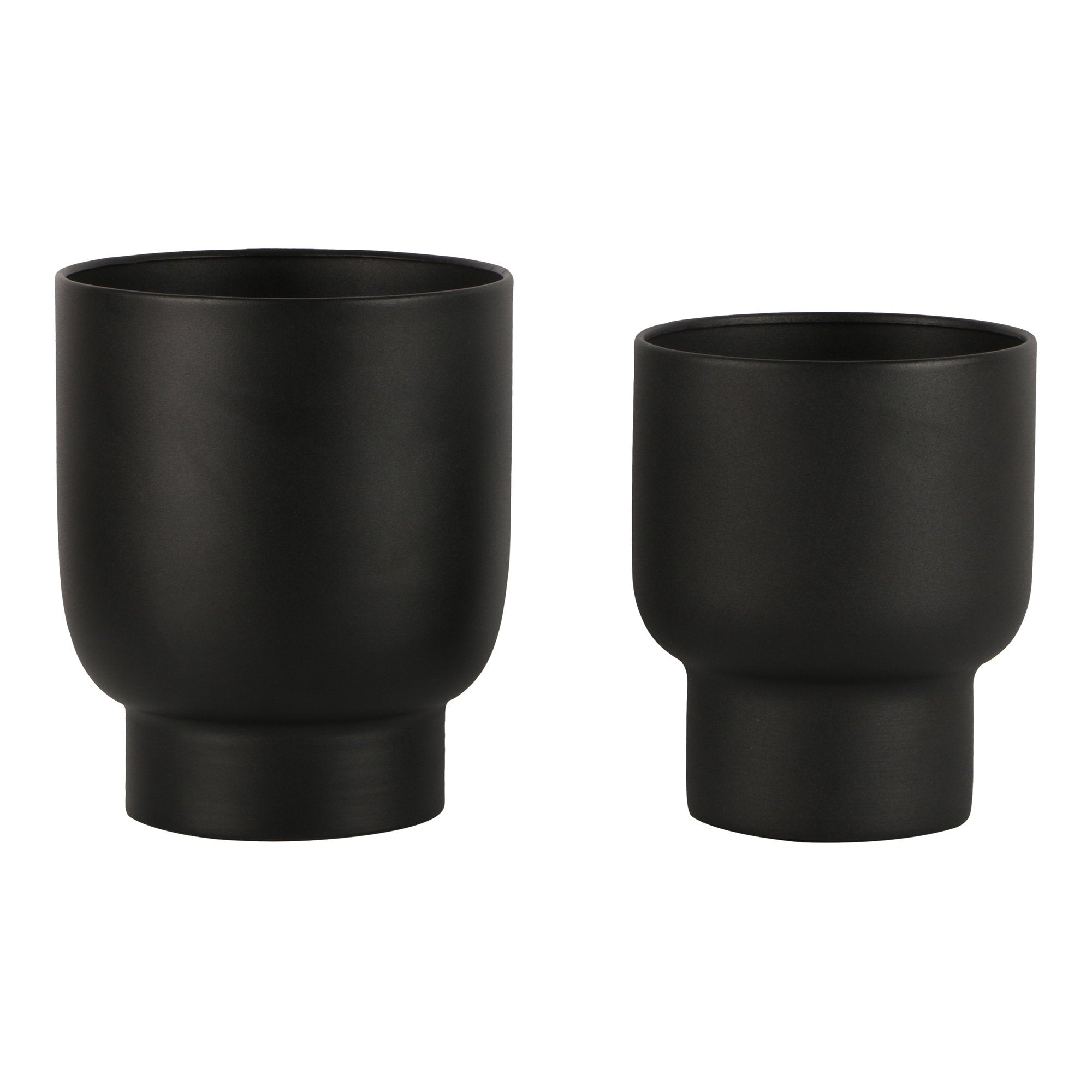 Set 2 cache-pots métal noir mat silhouette sculpturale fond blanc