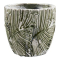 Cache pot grès gravé vert et blanc 20 cm
