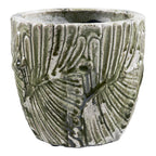 Cache pot grès gravé vert et blanc 20 cm