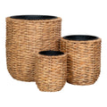 Cache-pots cylindriques Hanoi jacinthe eau tressée set de 3 avec pot plastique noir intégré
