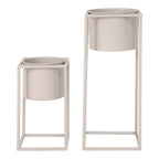 Cache-pots Marla beige gris set de 2 structure cubique en acier fond blanc