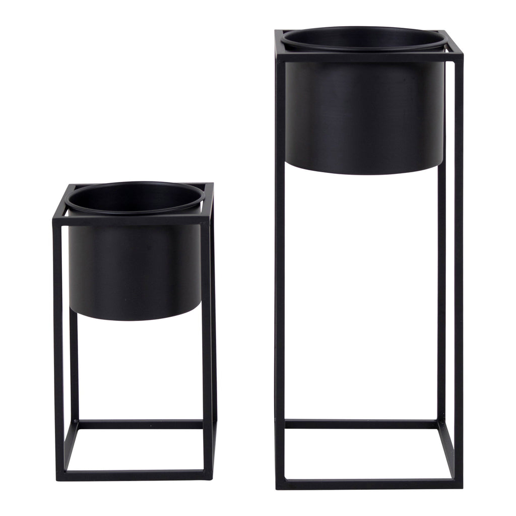 Cache-pots Marla noirs mat set de 2 structure cubique acier fond blanc