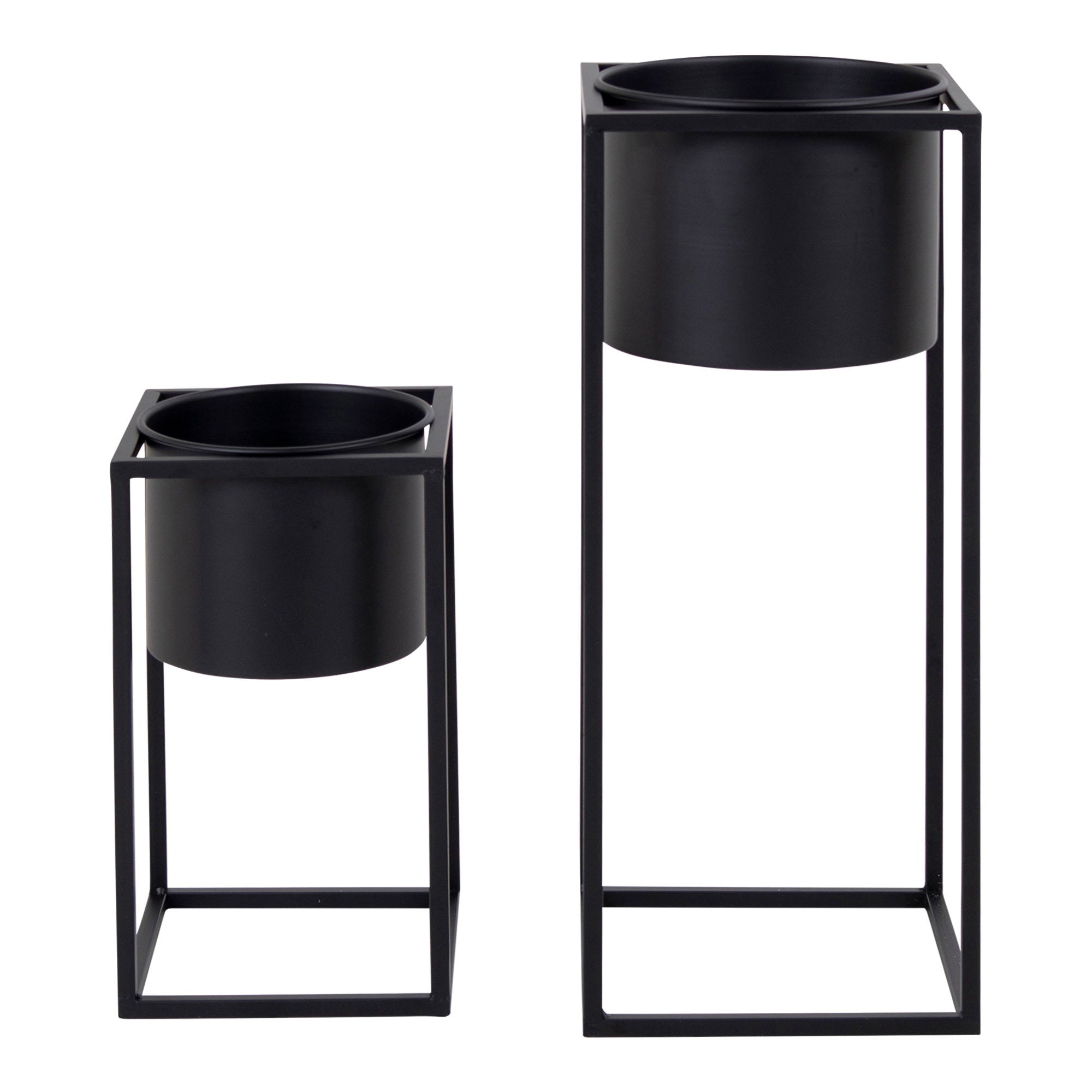 Cache-pots Marla noirs mat set de 2 structure cubique acier fond blanc