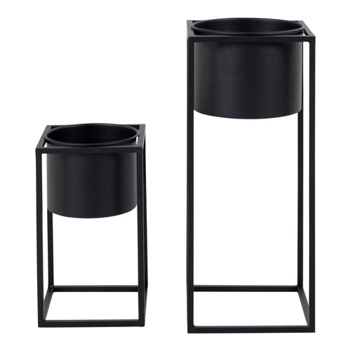 Cache-pots Marla noirs mat set de 2 structure cubique acier fond blanc